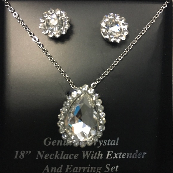 Genuine Crystal Necklace and Earring Set 18” - Picture 1 of 6